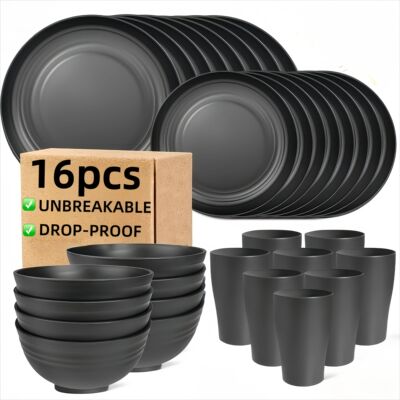 16-PC Unbreakable Plastic Dinnerware Set | Microwave & Dishw