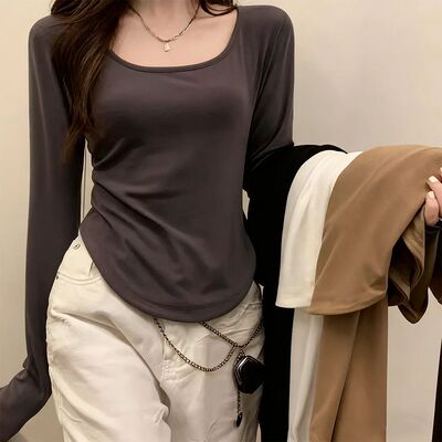 1pcs Women's Long-Sleeved T-Shirt Fitted Casual Short Top Un