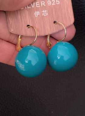 新款港风复古极简显白蓝绿色珠珠耳扣百搭立体球球耳环小众设计感