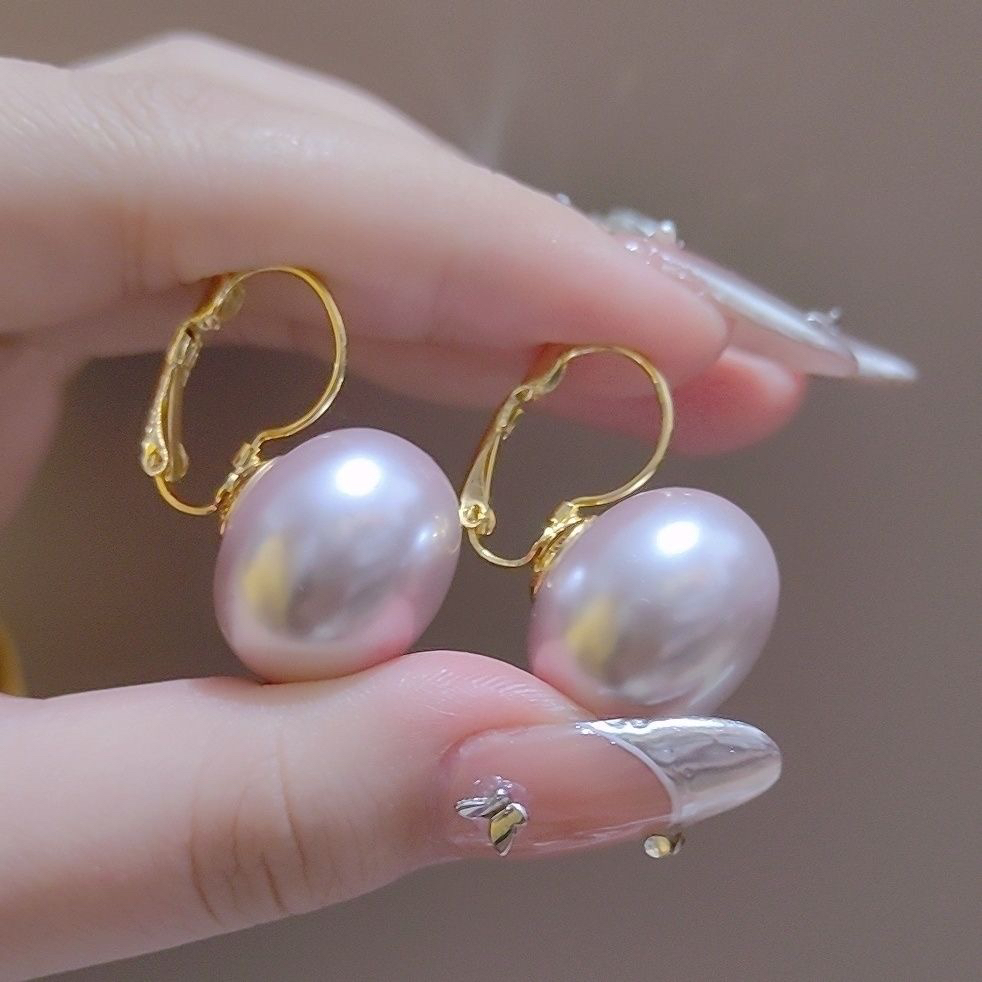 优雅曼塔玫瑰紫耳扣式珍珠耳环女新款爆款复古港风高级感百搭耳饰