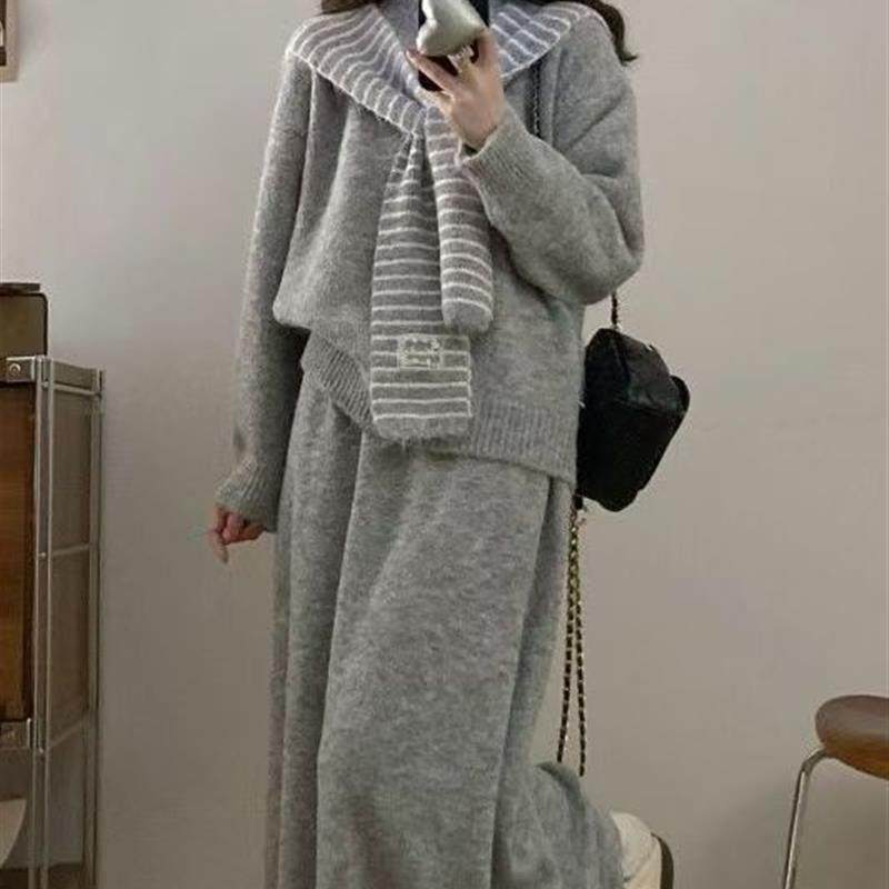 秋冬大码女装2025超火搭配一整套韩系条纹披肩灰色毛衣两件套装裙,女装/女士精品,时尚套装,淘宝优惠券,粉丝福利购,淘宝优惠卷