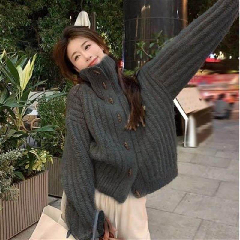 牛角外套秋冬季毛衣2025新款韩版立领加厚宽松小收腰针织上衣,女装/女士精品,时尚套装,淘宝优惠券,粉丝福利购,淘宝优惠卷