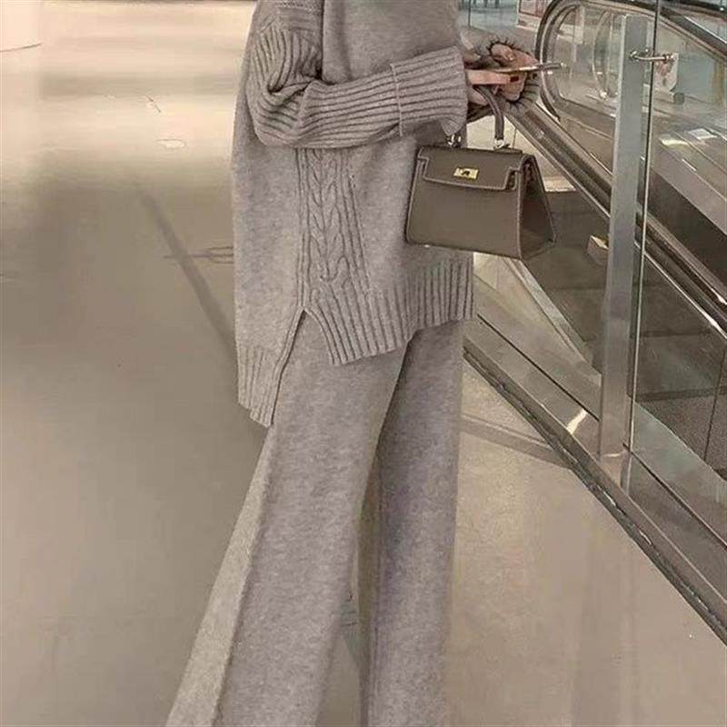 2025秋冬新款慵懒风宽松高领毛衣套装女洋气时髦阔腿裤两件套女,女装/女士精品,时尚套装,淘宝优惠券,粉丝福利购,淘宝优惠卷