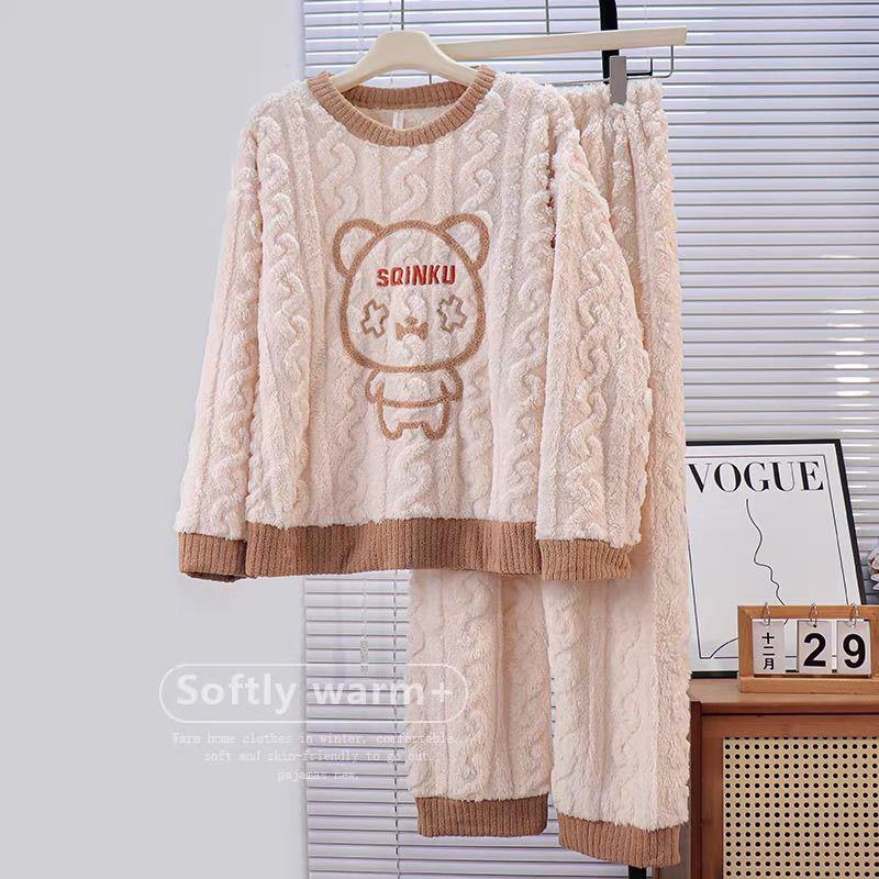 可爱卡通珊瑚绒睡衣女款秋冬季2025新款加绒加厚法兰绒家居服套装