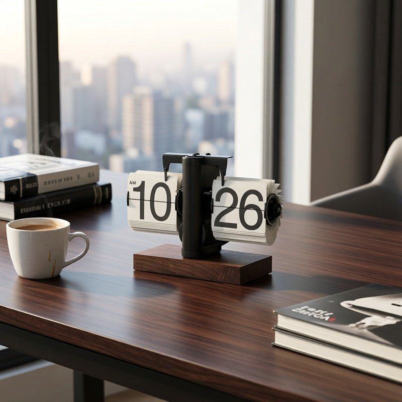 轻奢自动翻页时钟桌面摆件复古机械表摆台式数字钟表创意客厅装饰,家居饰品,座钟,淘宝优惠券,粉丝福利购,淘宝优惠卷