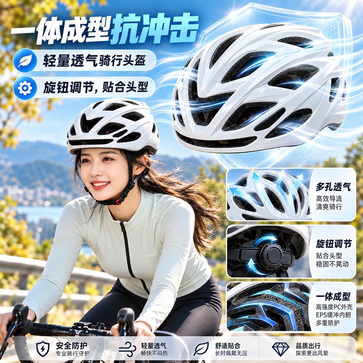 适用捷安特自行车骑行头盔一体成型公路车山地车头盔男女骑行装备