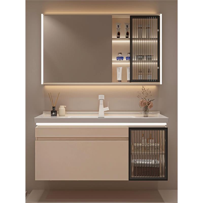 奶油风浴室柜组合现代简约卫生间陶瓷一体盆洗漱台洗手脸智能套装