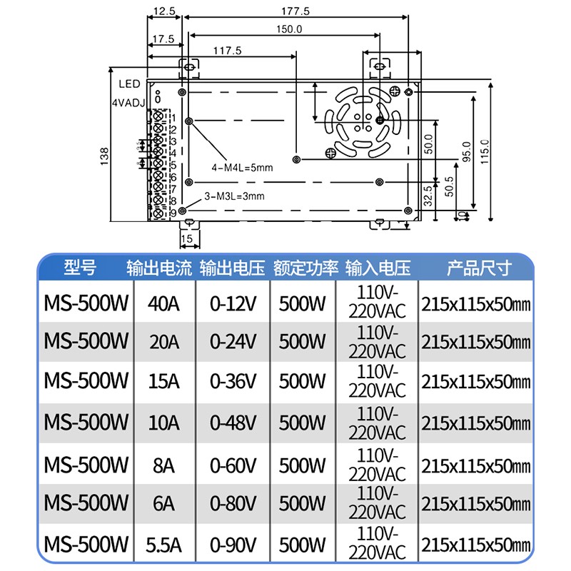 数显可调大功率直流开关电源0-12V40A/24V20A/36/48/90调压变压器