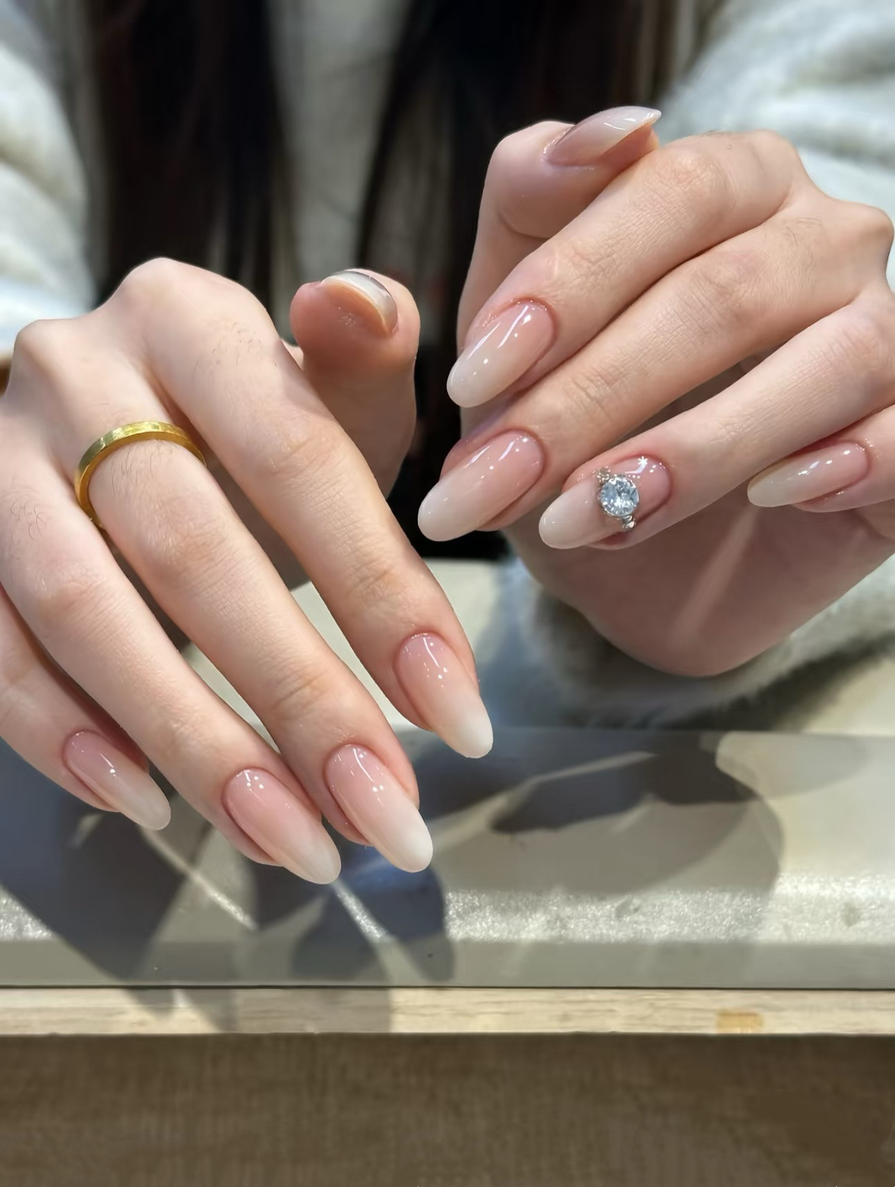 纯手工穿戴甲2026新年款气质裸色闪钻渐变戒指钻气质高级感美甲