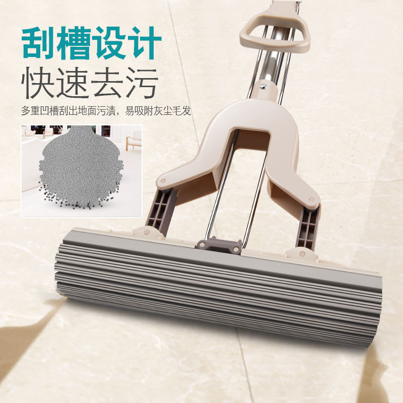 免手压对折胶棉拖把强力吸水