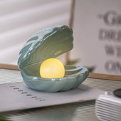 陶瓷贝壳小夜灯卧室床头灯珠光釉网红少女心梦幻珍珠创意桌面摆件