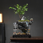 流水摆件微景观紫檀绿植假山鱼缸盆造景循环水客厅办公室桌面礼品