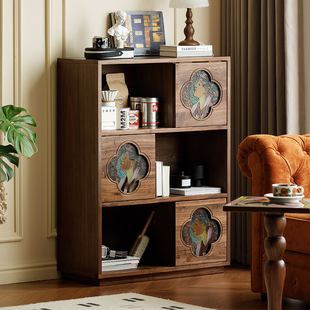 全实木客厅展示黑胡桃木电视柜边柜一体靠墙收纳柜侘寂风餐边柜