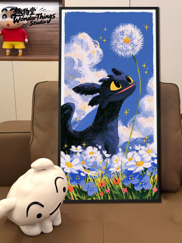 驯龙高手花野听风无牙仔肌理油画复古北欧简约艺术风格装饰画