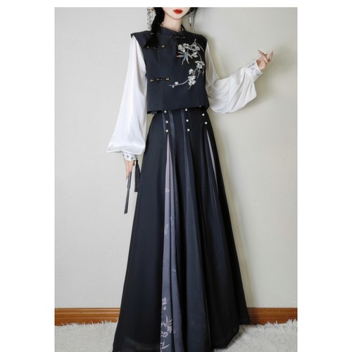 汉服女阑珊小记汉服【墨影】新中式改良日常通勤三裥裙汉元素春夏