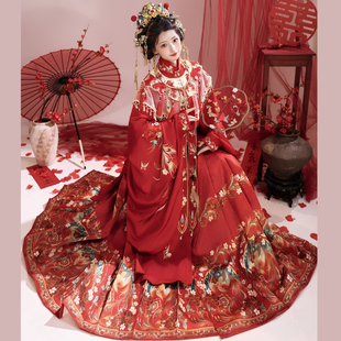 汉服女 阑珊小记 原创红妆十里重工刺绣嫁衣婚服 明制云肩马面裙
