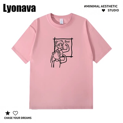 Lyonava夏季新品线条best美少女运动健身百搭纯棉短袖男女T恤衫