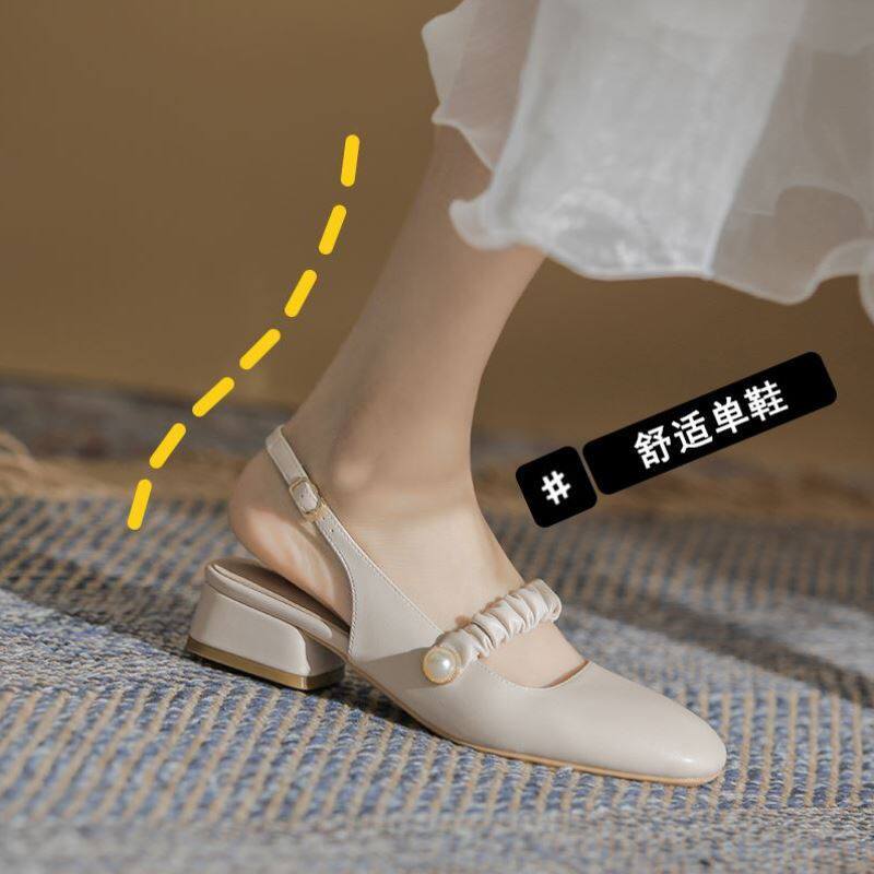 一三良品仙女风粗跟玛丽珍单鞋2021新款复古方头一字扣包头凉鞋女