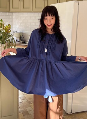 nothe Case「柔光柏林」门襟花边连衣裙 宽松纯色长袖衬衫裙