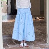 nothe Case「蓝风漫游」镂空重工弧线分割 夏日花朵半身裙