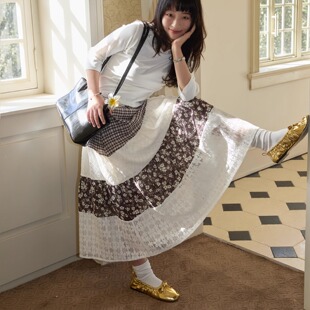 nothe 复古文艺A字裙 Case「窗边假日」蕾丝碎花拼接半身裙