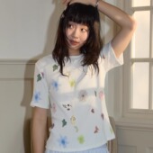 上衣 nothe Case「花园小憩」温柔印花短袖 时髦压褶圆领T恤