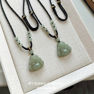 正品原创天然和田玉吊坠女弥勒佛大肚笑佛项链玉佛玉石玉佩佛公