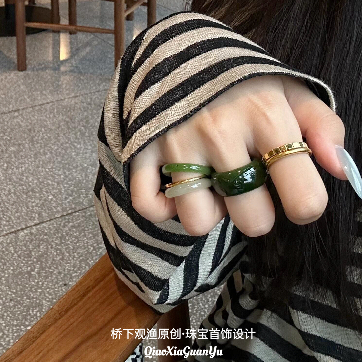 天然菠菜绿玉戒指冰种碧玉戒指