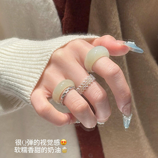 天然和田玉戒指冰晴水玉戒指青白玉扳指男款女款焦糖翡翠碧玉戒指