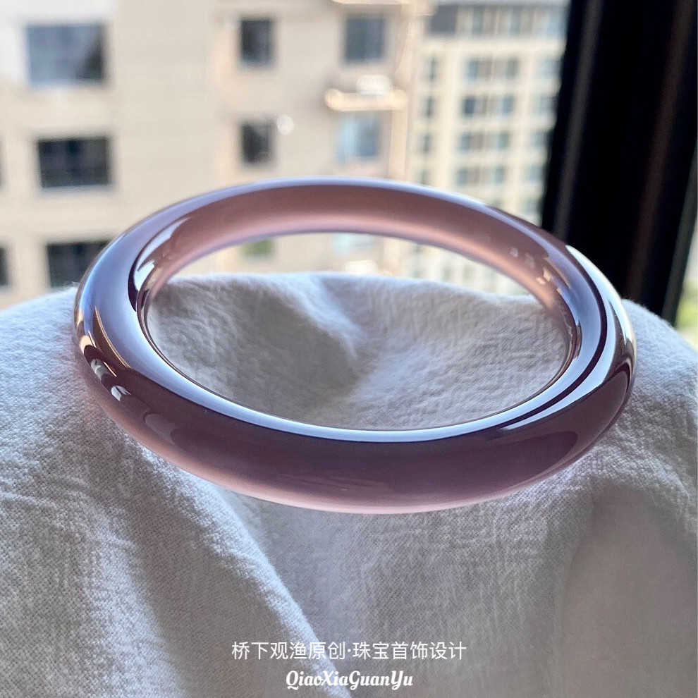 天然帝王紫玛瑙手镯圆条紫罗兰叮当镯玉髓手镯正品翡翠送妈妈礼物