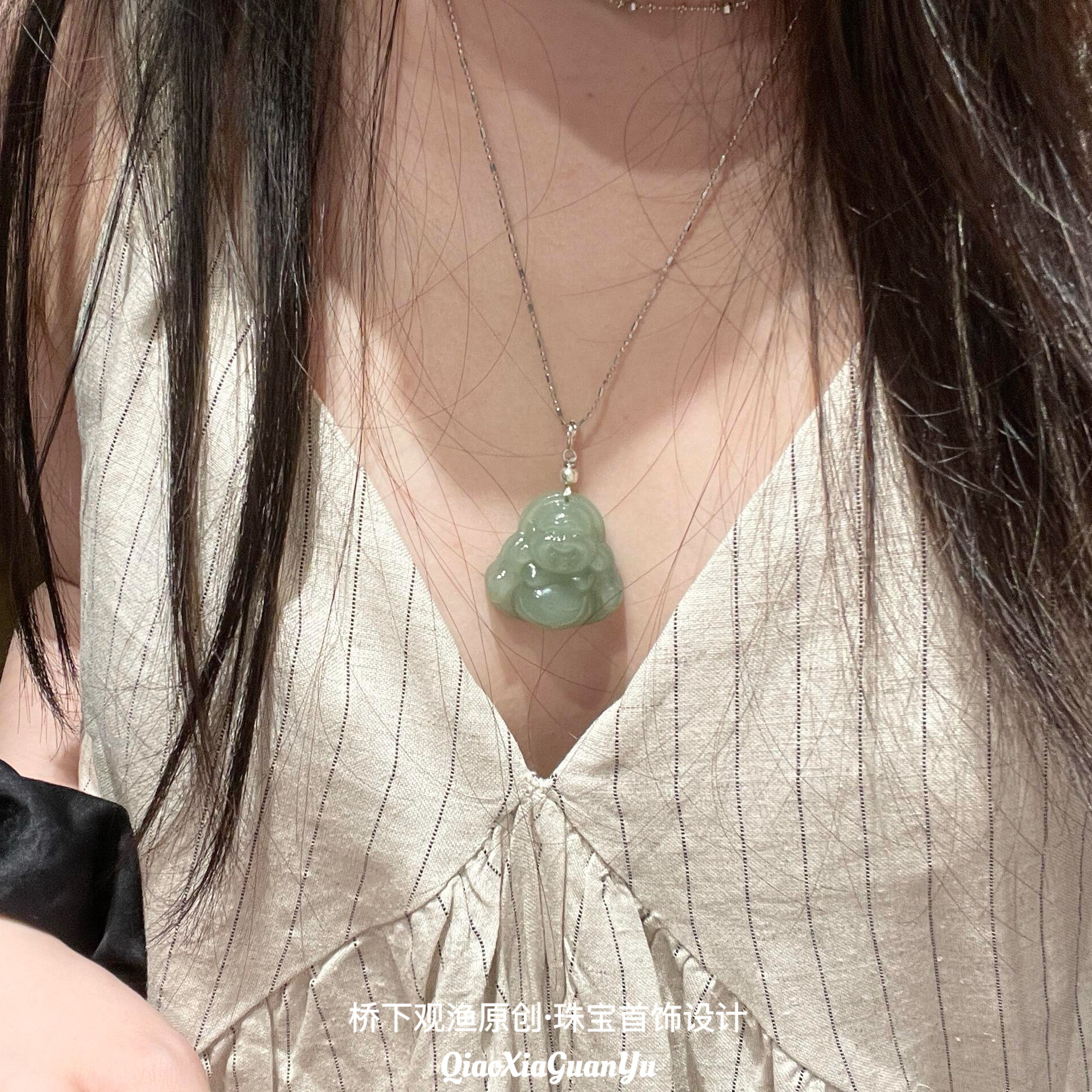 天然和田玉佛吊坠佛公弥勒佛项链女款手工编织玉石送闺蜜生日礼物