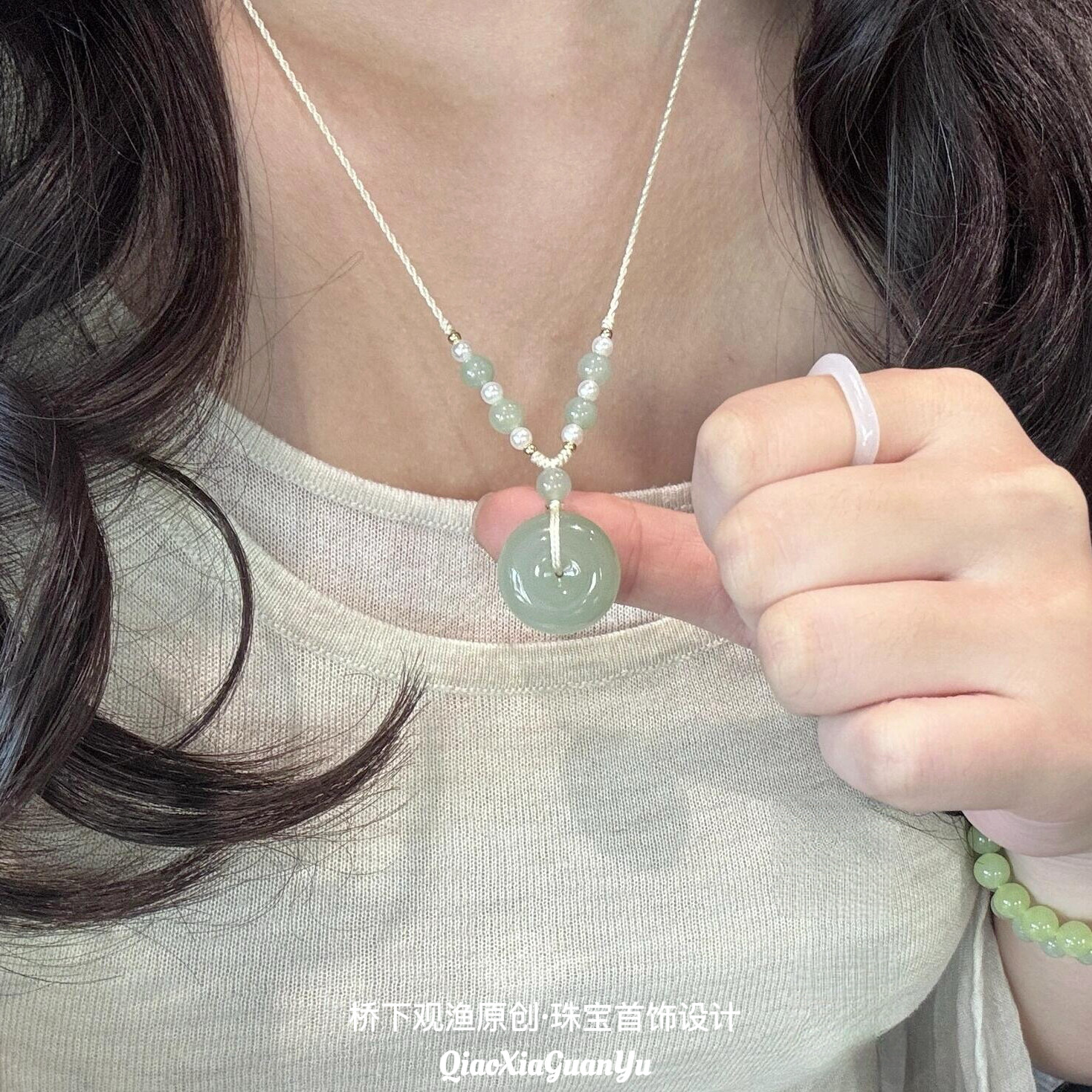 和田玉平安扣吊坠青白玉玉坠宝宝挂件男女款玉石项链带证书保真