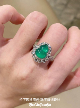 新中式戒指女冰种帝王绿葫芦食指