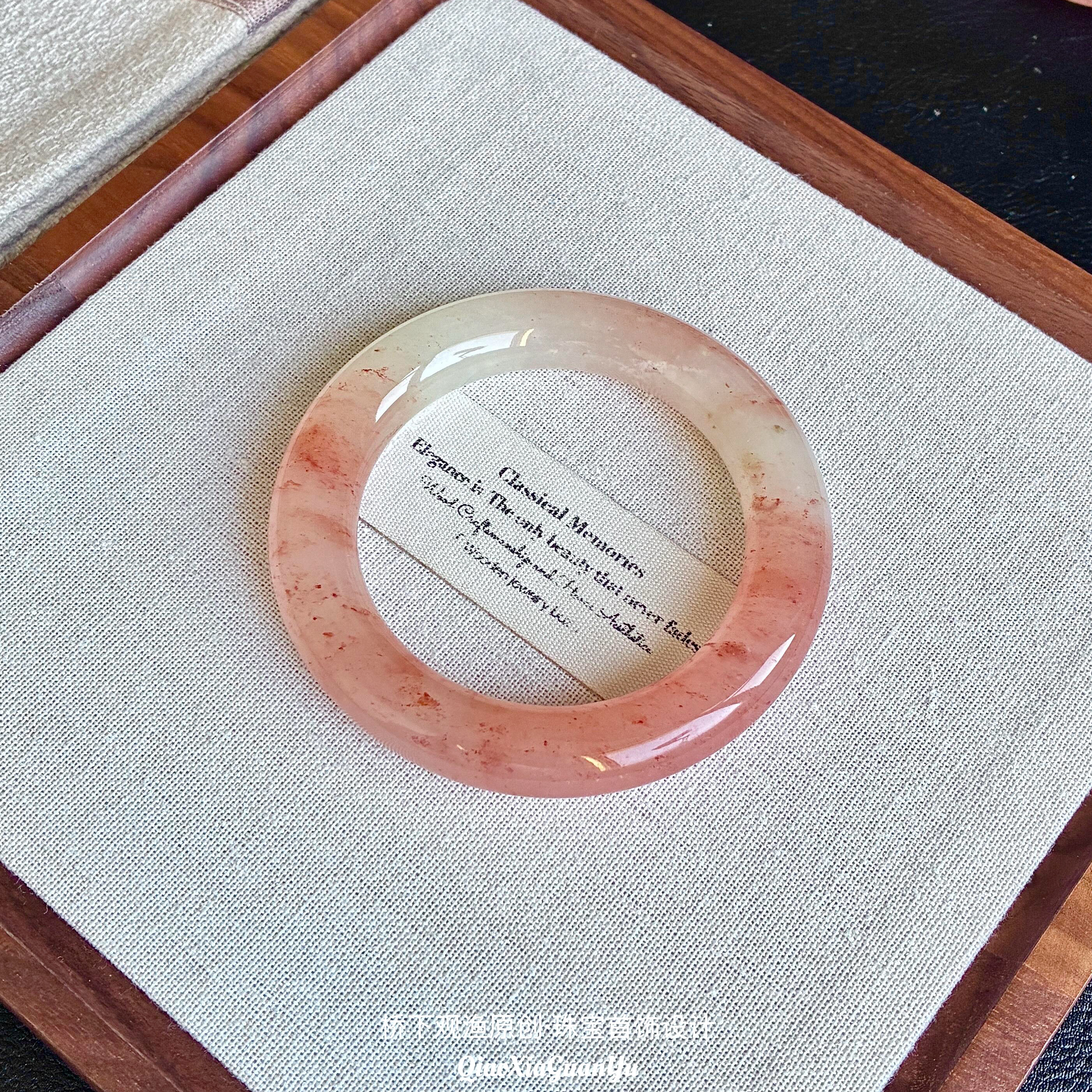 纯天然桃花酿手镯叮当镯玉镯子女款冰透樱花粉圆条粉色金丝玉正品