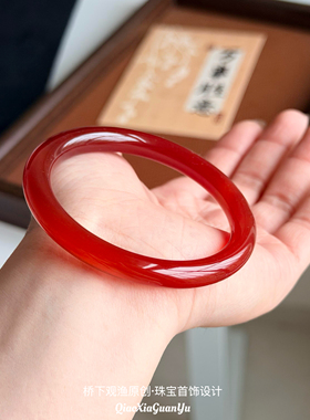 天然红玛瑙手镯女细圆条玉镯玉石