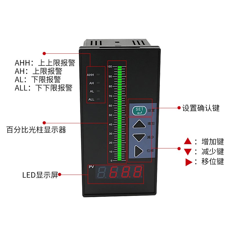 智能光柱数显仪表温度压力水位水泵控制F器传感调节器4-20MA开关