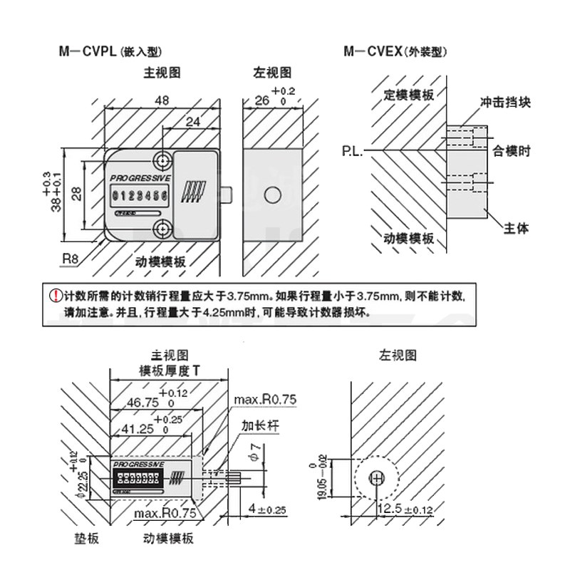 模具计数器cvpl-200塑料开模记数器按钮机N械式方形7位记模器数字