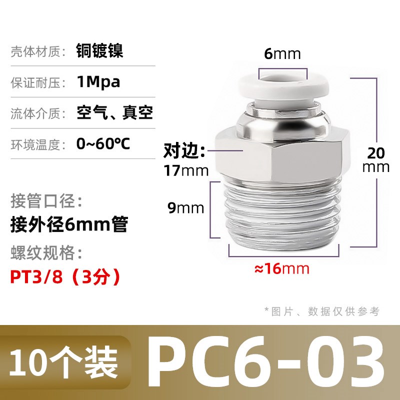 气动气管快插接头pc8-02 pc6-01螺纹直通4-m5 10-03 16-12-04