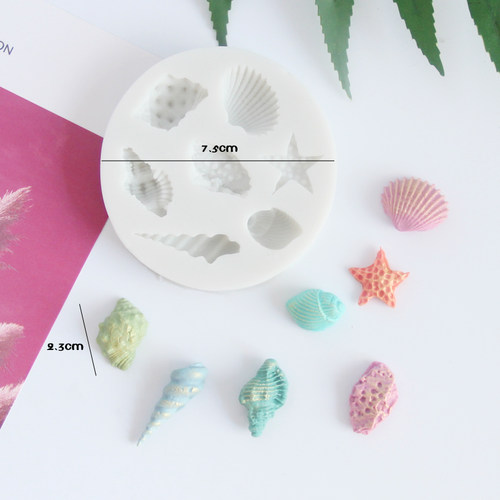 浮雕数字华夫海洋巧克力模具硅胶美人鱼尾巴模海螺贝壳模烘焙翻糖