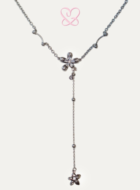 1P Juvilove原1P Jewelry 做旧银花朵锆石吊坠锁骨链