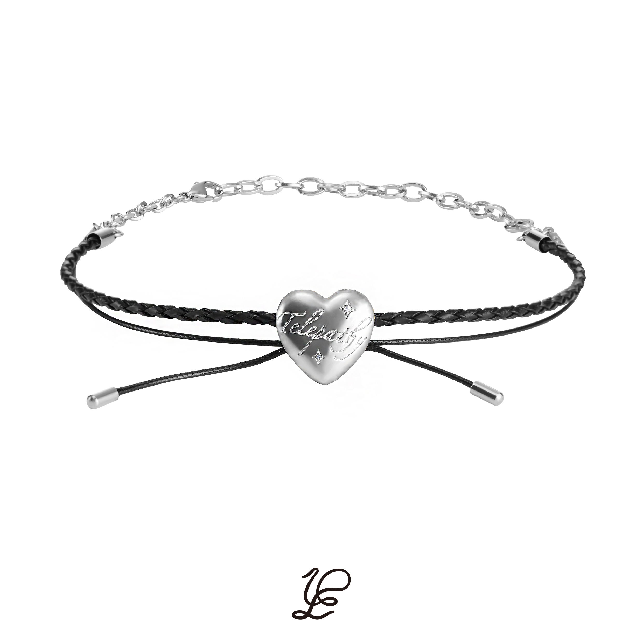 铜镀白k双层皮绳女锁骨链