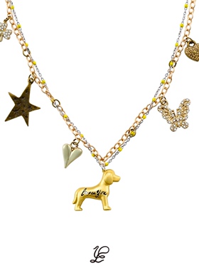 1P Jewelry PUPPY LOVES YOU金色小狗爱心星星吊坠项链