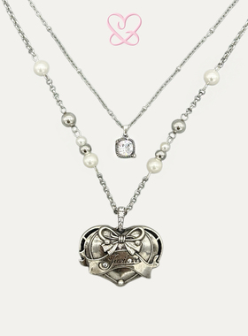 1P Juvilove原1P Jewelry 做旧蝴蝶结爱心锆石吊坠组合链
