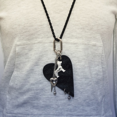 1P Jewelry PUPPY LOVES YOU爱心小狗化妆镜编织长项链 可作包挂