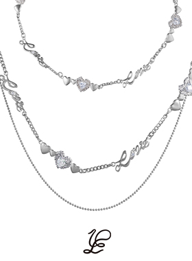 1P Jewelry Telepathy字母爱心锆石可拆卸双层项链七夕礼物