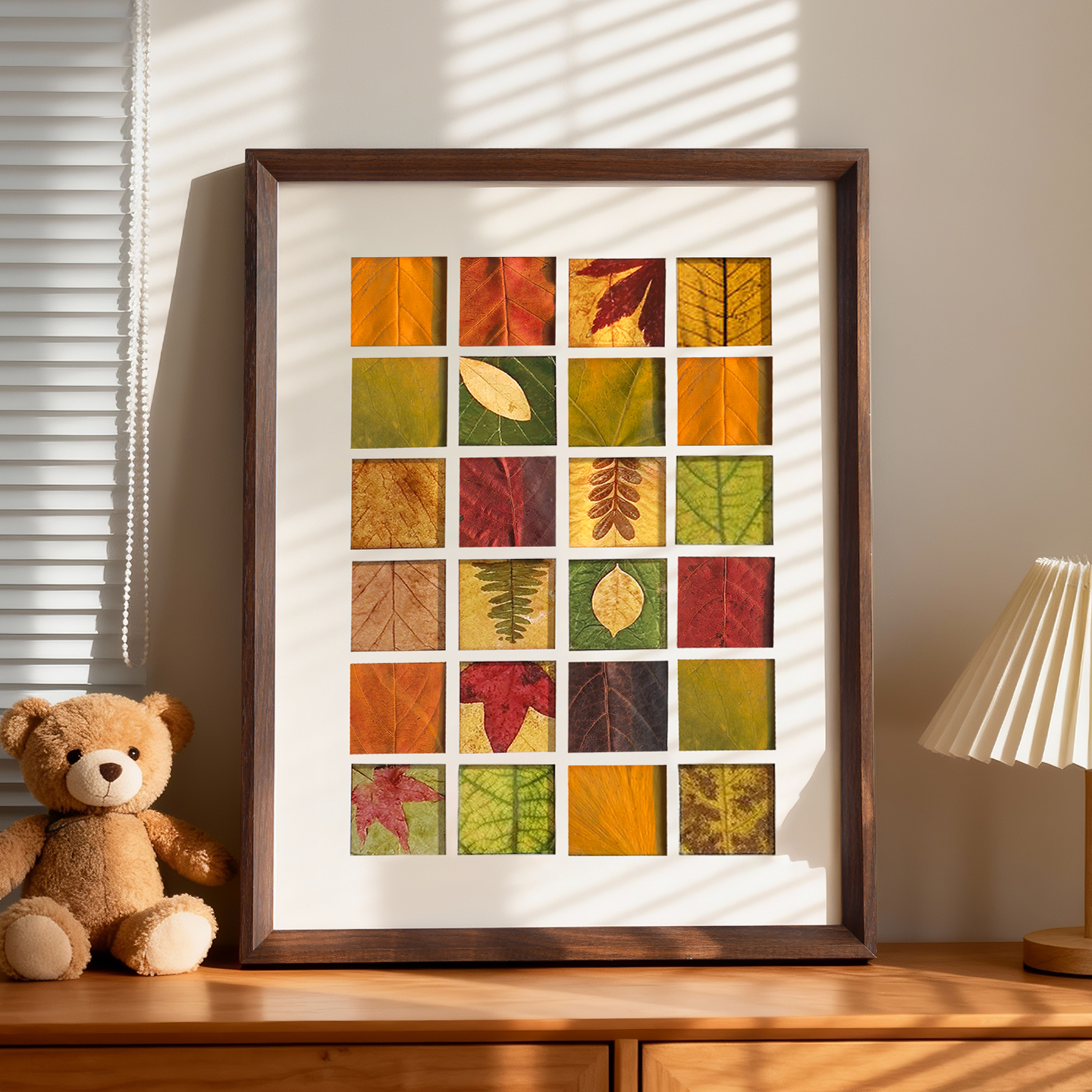 实木落叶宫格相框手工diy