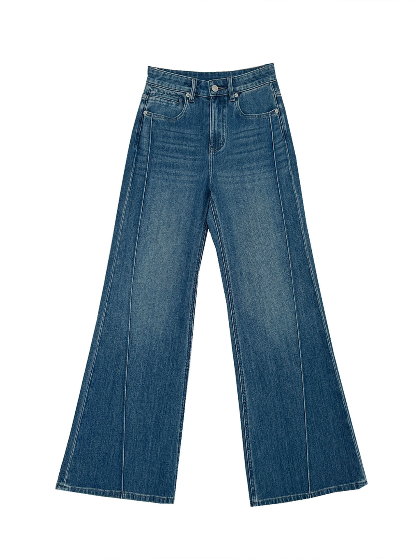 Blue Straight-Leg Flared Jeans for Women, New Autumn Style, Plus Size, High-Waisted, Slimming, Stretchy Bell-Bottom Pants for Petite Women
