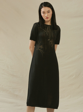 EXCEPTION例外女装原创新款毛织提花透气短袖连衣裙 A118-O2J06