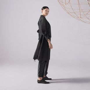 黑色风A119 直筒外套提花中长款 L1N03 女装 EXCEPTION例外女装