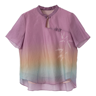 Distin Kidny/迪凯夏季新款时尚休闲个性百搭拼色雪纺上衣